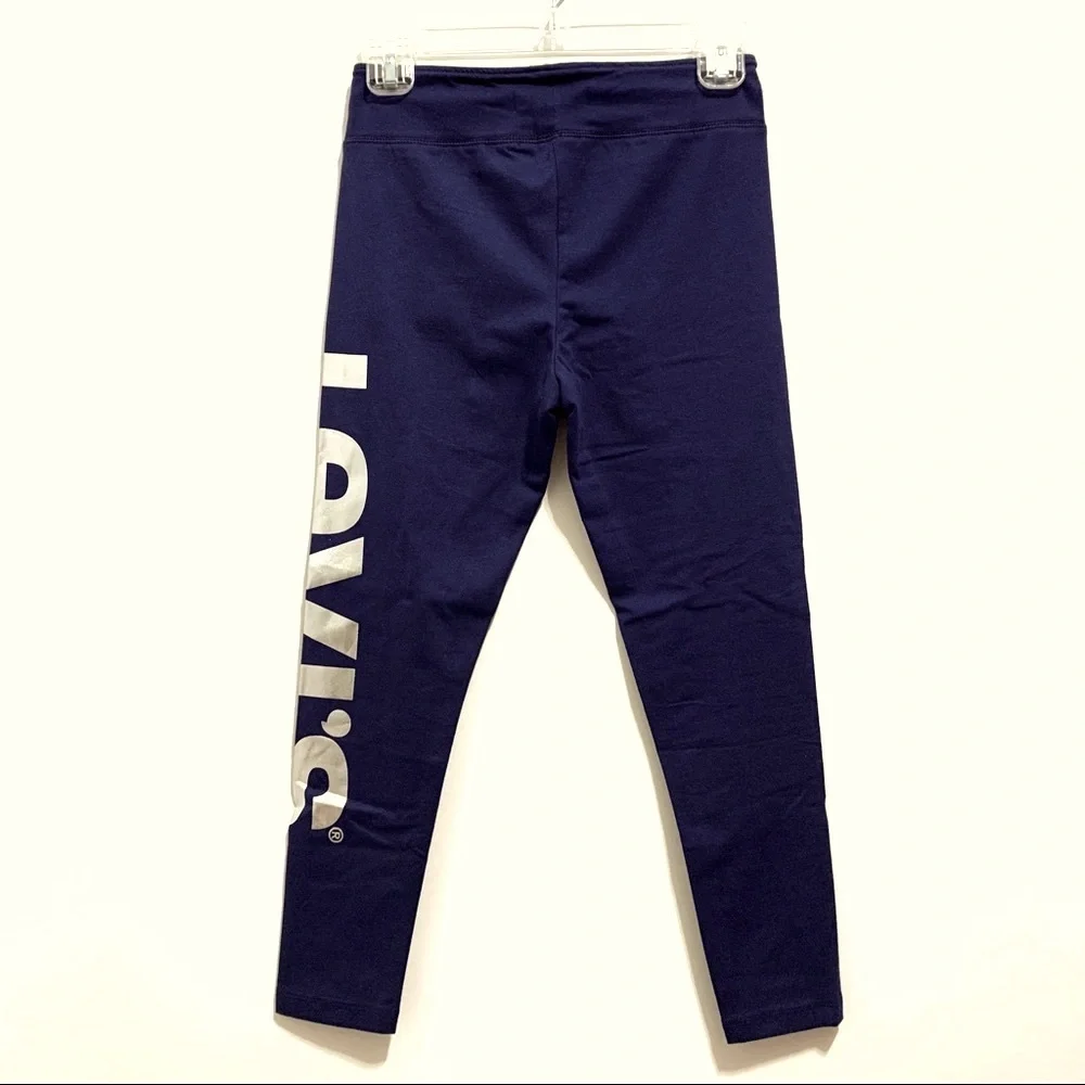 NEW Levi's Girls High Rise Blue Leggings Metallic Silver Logo